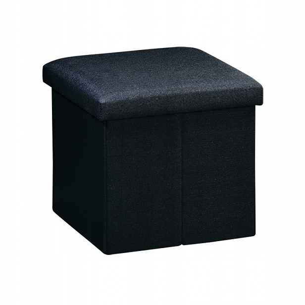 Taburet S Úložným Prostorem 38 X 38 CM Černé Sedadlo Imitace Lnu