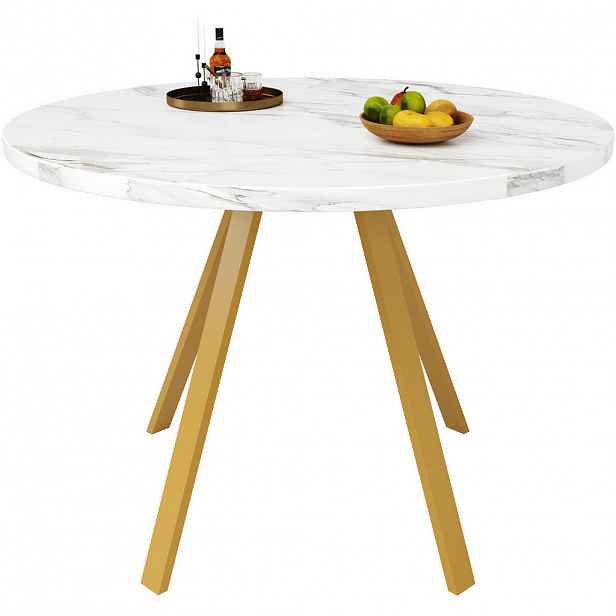 Modfu JÍDELNÍ stůl 80x80x75 cm bílý a zlatý z MDF a kovu s kulatou deskou
