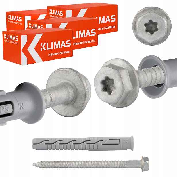 Rámové rozpěrné hmoždinky 8x80 mm 200 ks s podložkovou hlavou Torx Klimas