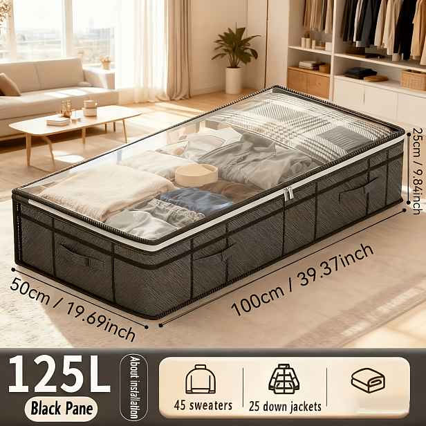 TEMU 1 Extra Velký Úložný Pytel Pod Postel s Odolnými Dvojitými Uchy, Průhledným Okénkem, Přenosný Skládací Organizér na Oblečení, Ideální pro