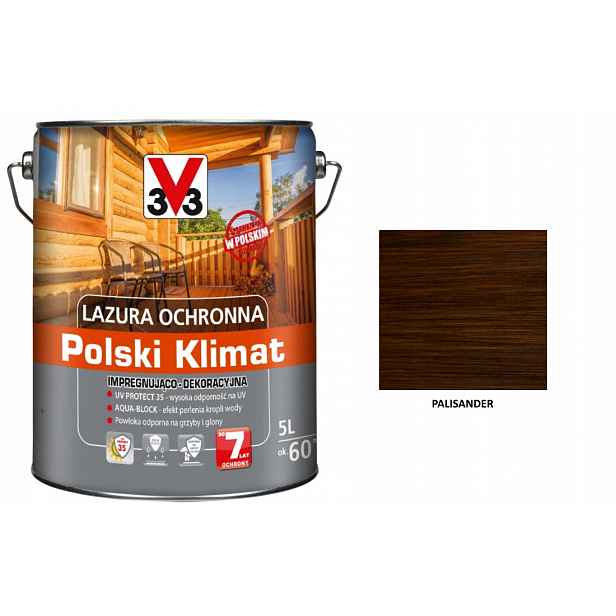 Lazura V33 Polský Klima 7 let 5 L impregnační Palisander satén
