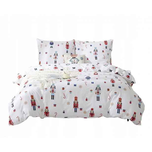 Povlečení z bavlněného saténu Xmass Nutcracker 160x200 bílé