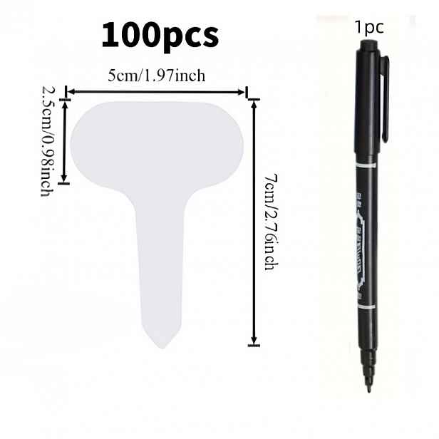 TEMU Sada 101 ks, 7 cm x 5 cm plastové štítky na rostliny a 1 ks černý fix, vhodné pro květináče, bylinky, zeleninu, květiny, skleníky a označování