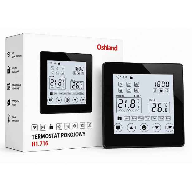 Černý Pokojový Termostat Dotykový Panel LCD 16A Wifi Podlahová Trubice