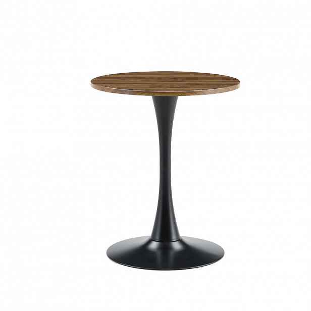 OKWISH KULATÝ odkládací stolek 60 cm černý a ořechový z MDF a kovu s retro designem