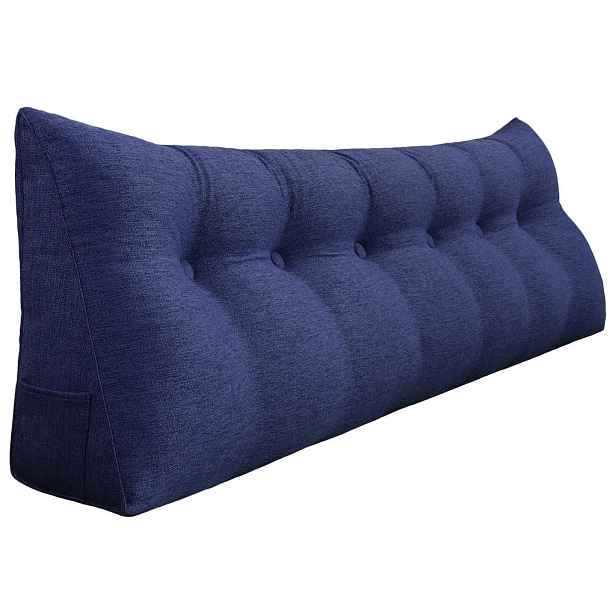 Vercart ZÁDOVÝ POLŠTÁŘ na postel vzhled lnu Modrý 180 cm