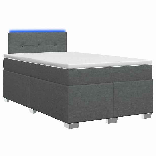 vidaXL Box spring postel s matrací a LED Tmavě šedá 120 x 200 cm