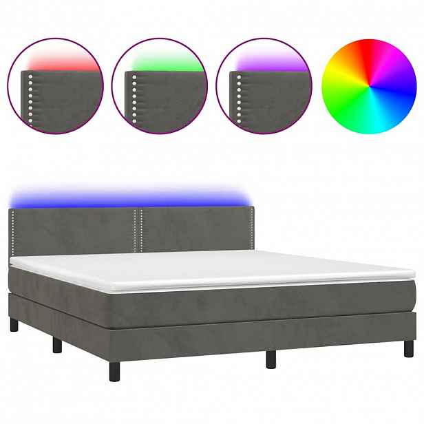 vidaXL Box spring postel s matrací a LED tmavě šedá 160x200 cm samet