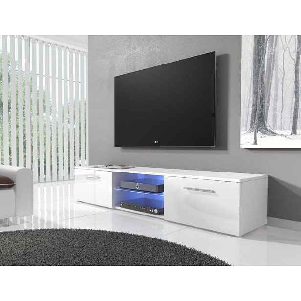 TV stolek RTV 03 s LED, bílá/bílá lesk