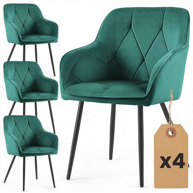RAUMHIRSCH FURNITURE ČALOUNĚNÁ ŽIDLE, sada 4 ks, kovové nohy, zelená, černá 54,5/82,5/58