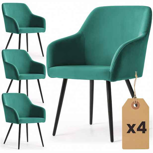 Set 4x jídelní čalouněná židle EVORIA - láhvově zelená / černá