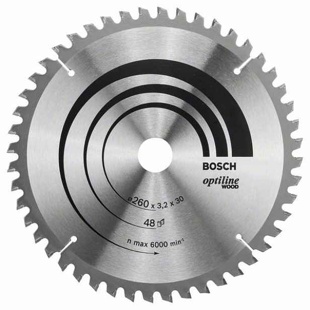 Kotouč pilový BoschOptiline Wood 260×30×3,2 mm 48 z.