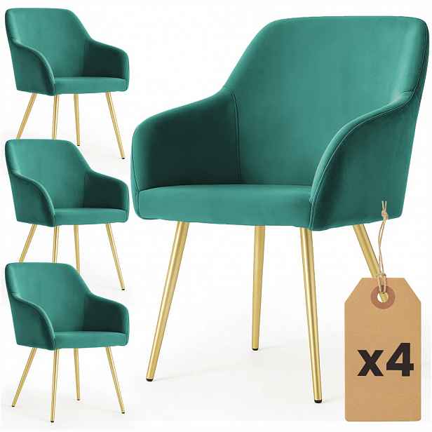 Set 4x jídelní čalouněná židle EVORIA - láhvově zelená / zlatá