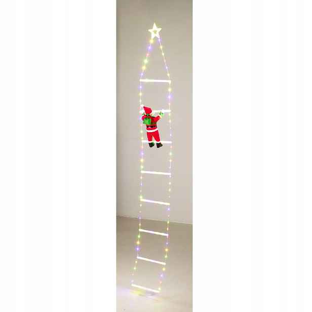 Vánoční dekorace, 124 Led, Mikuláš na žebříku hvězda, 2m