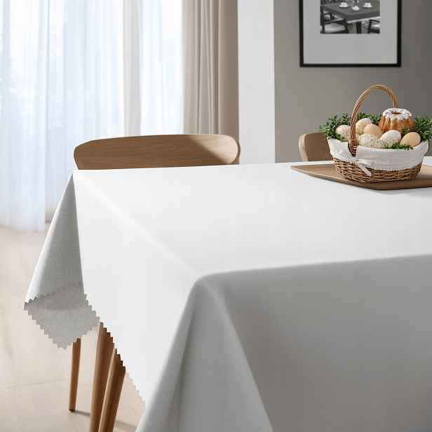 Vánoční ubrus 220x500 bílý, odolný proti skvrnám, polyester bez vzoru, hladký