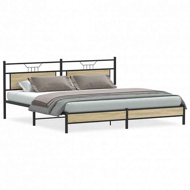vidaXL Kovový rám postele bez matrace dub sonoma 193 x 203 cm