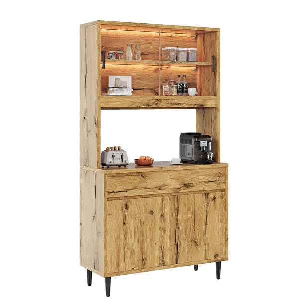 EVRYAE BUFFET s LED světelným páskem elektrickou zásuvkou USB porty barva dubu 100/40/185 cm