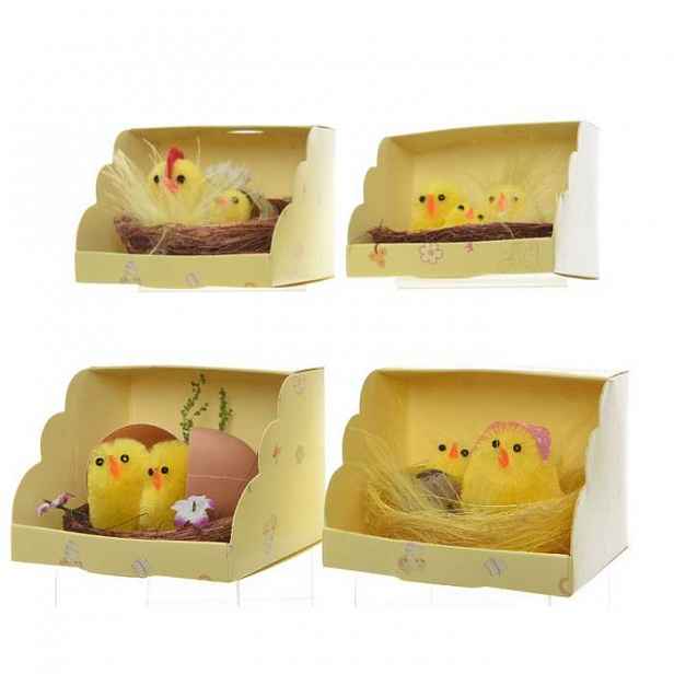 Kuře v hnízdě žinilka 6 cm mix tvarů žluté