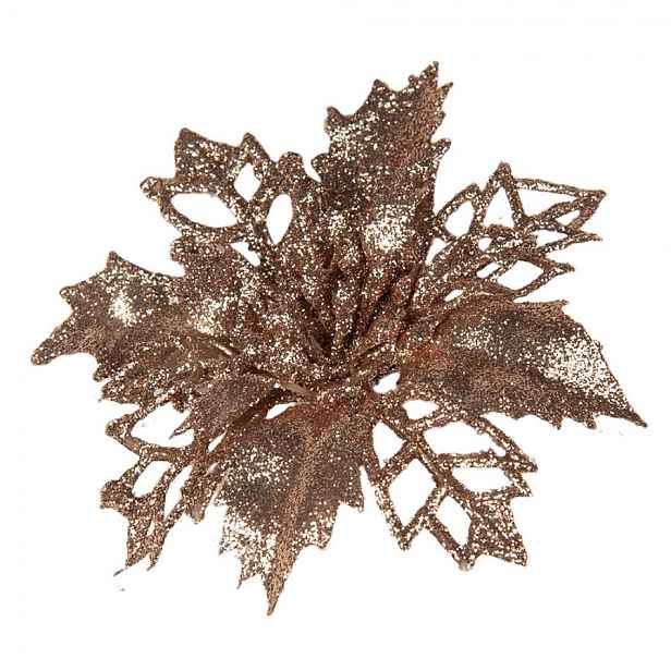 Měděná třpytivá umělá dekorace vánoční hvězda Poinsettia - Ø 9*2 cm Clayre & Eef