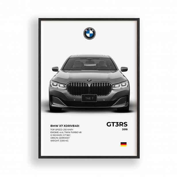 Obraz Auto Bmw Série 7 Plakát Rámeček Dřevěný Černý 30x42 cm