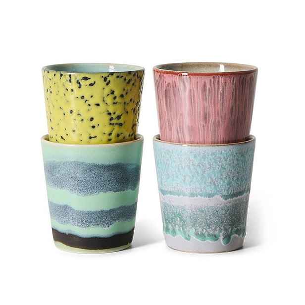 Sada 4ks kameninových hrnků na kávu 70s Artist – 7,5*7,5*8 cm / 230ml HKLIVING