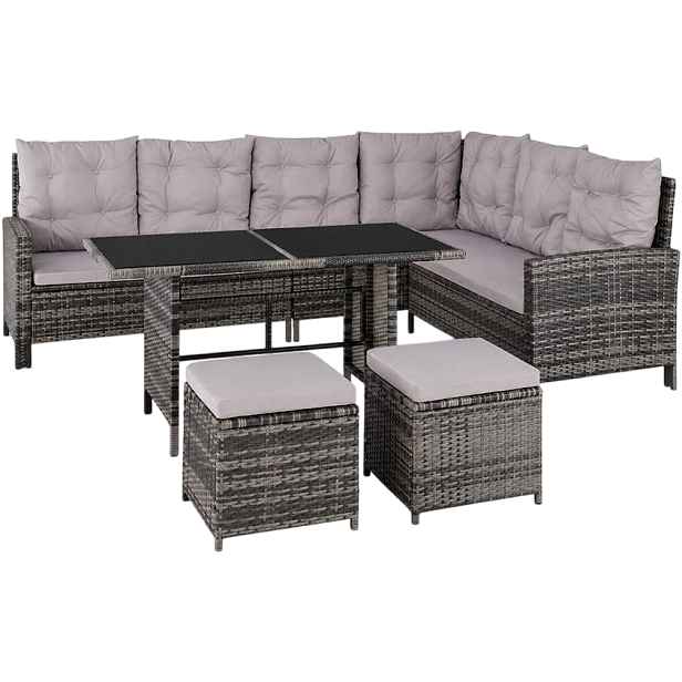 Velký luxusní ratanový zahradní set Barletta, sv. šedá / šedá