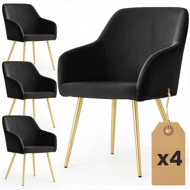 Set 4x jídelní čalouněná židle EVORIA - černá / zlatá