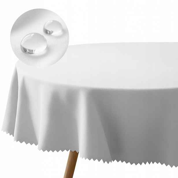Ubrus kulatý bílý 140 cm skvrnám odolný polyester hladký 240 g do jídelny