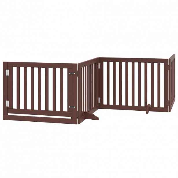 vidaXL Zábrana pro psy s dvířky skládací 4 panely hnědá 320 cm topol