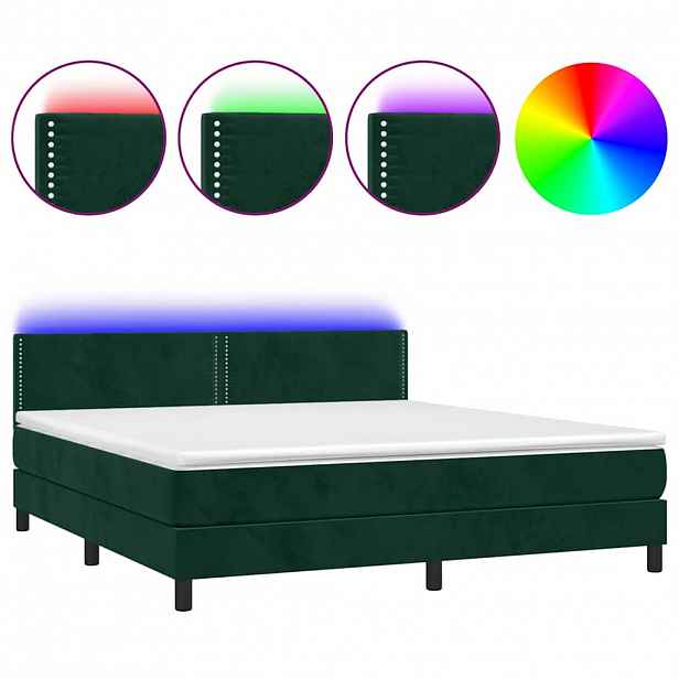 vidaXL Box spring postel s matrací a LED tmavě zelená 180x200 cm samet