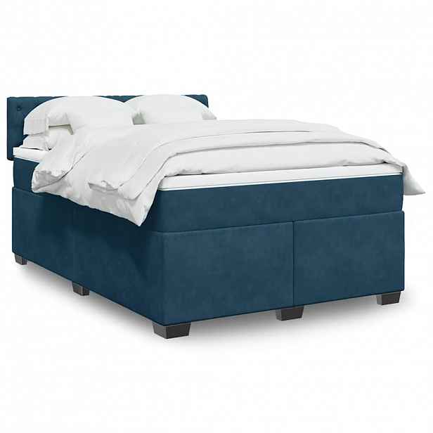 vidaXL Box spring postel s matrací modrá 160 x 200 cm samet