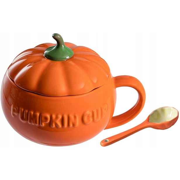 Keramický hrneček na kávu s víčkem a lžičkou na Halloween