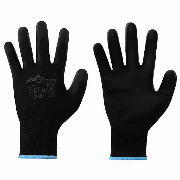 vidaXL Pracovní rukavice 12 ks Černá 9 / l Polyester