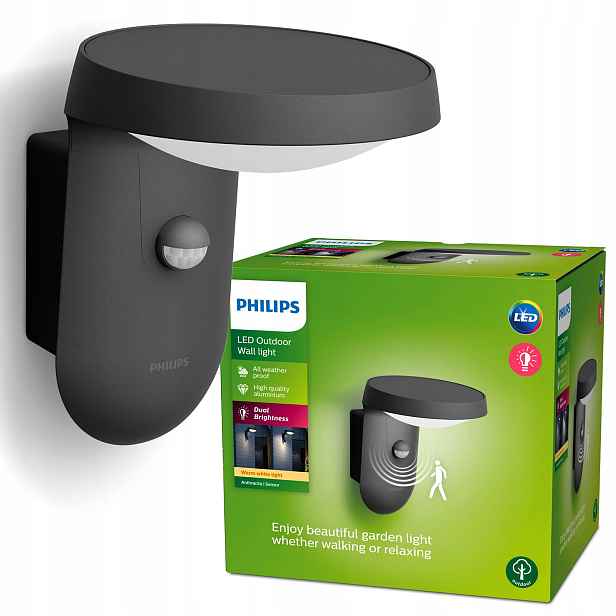 Zahradní nástěnné svítidlo Led Fasádní lampa 9W se senzorem pohybu soumraku Philips