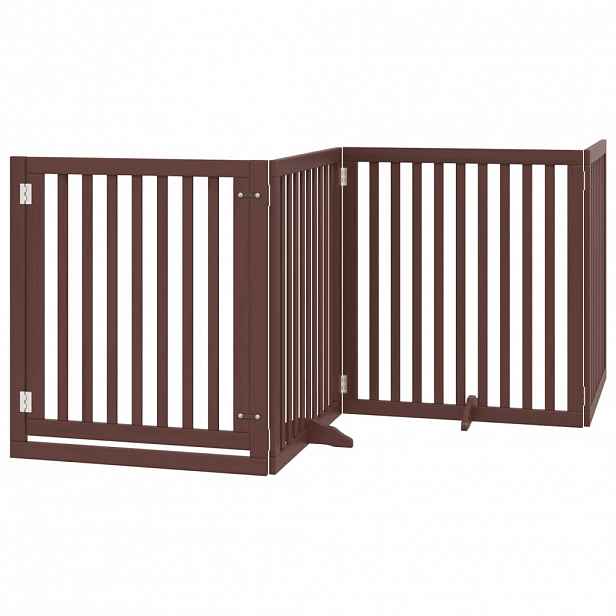vidaXL Zábrana pro psy s dvířky skládací 4 panely hnědá 320 cm topol