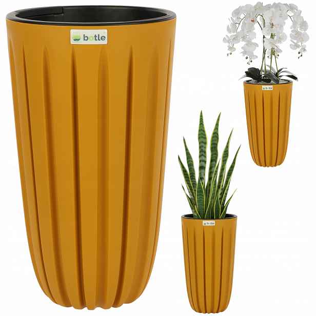 Květináč vysoká vložka H 50 cm žlutá kulatá drážka matná stylová