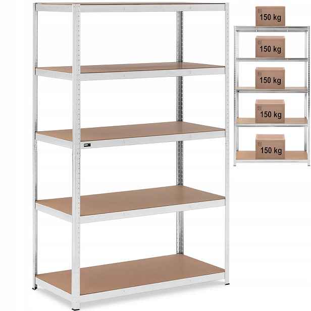 Skladový regál kovový 5 polic 750 kg 120 x 60 x 197 cm šedý