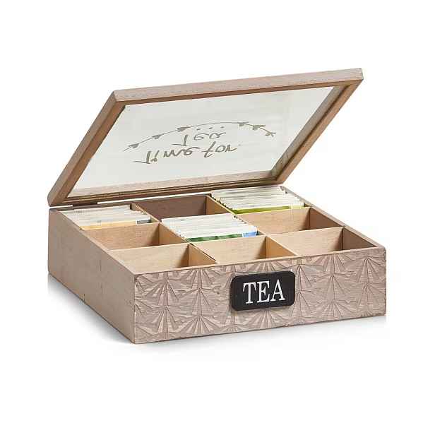 Zeller Present Dřevěná krabička na čaj - TIME FOR TEA, 9 přihrádek