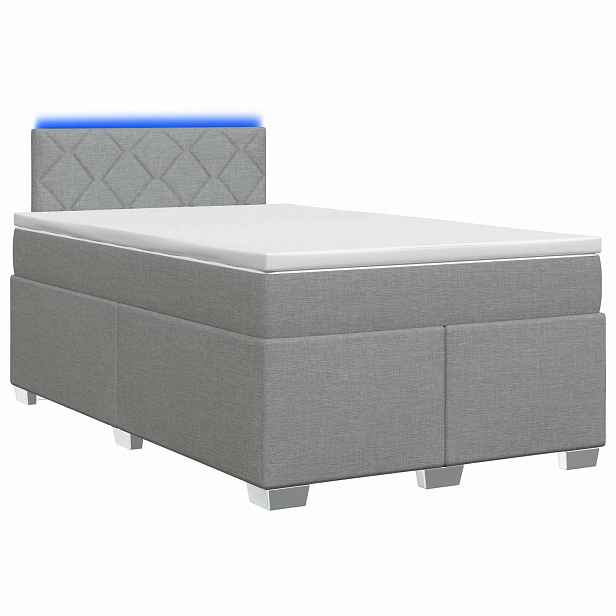 vidaXL Box spring postel s matrací a LED Světle šedá 120 x 200 cm