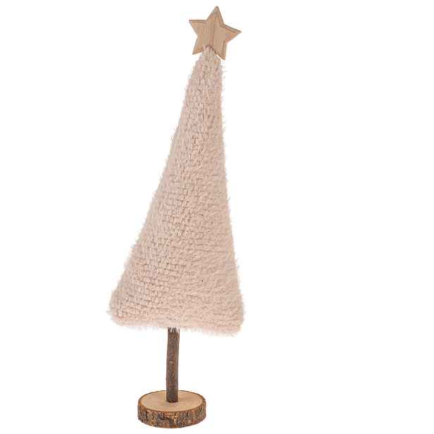 Vánoční dekorace Textilní stromek 45,5 cm, chlupatý fleece, krémová