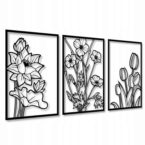 Ažurový Obraz Nástěnná Dekorace Květiny Obývacího Pokoje Ažurové Panely Velký Triptych