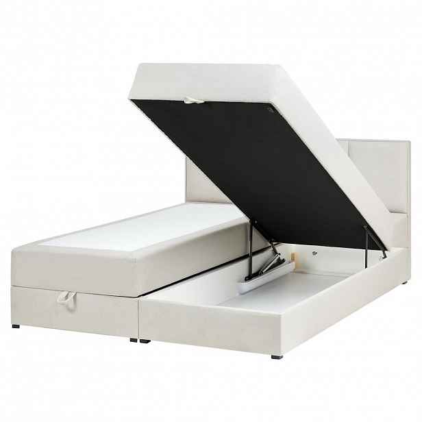 Beliani BOXSPRINGOVÁ POSTEL s úložným prostorem 160/200 cm Látka Krémově bílá Baronet