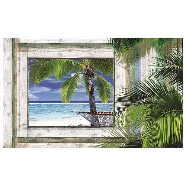 Fototapeta Tropická houpací síť Pláž Relax Moře Palmy vinylová 254x184 lepidlo