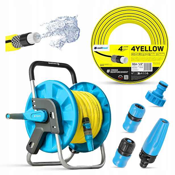 Hadice 4YELLOW 30 m 1/2" na vozíku Aluplus, zavlažovací sada Basic