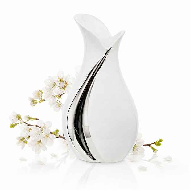 Keramická váza bílo-stříbrná 30,5 cm glamour modern bílá stříbrná