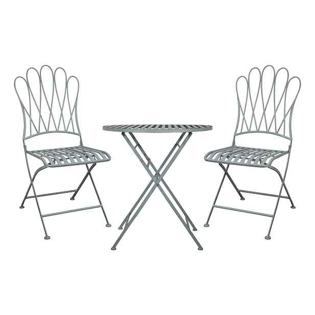 Modrý zahradní bistro set stůl a 2 židle La Mointré - Ø 70*75 / 2x 42*55*93cm Chic Antique