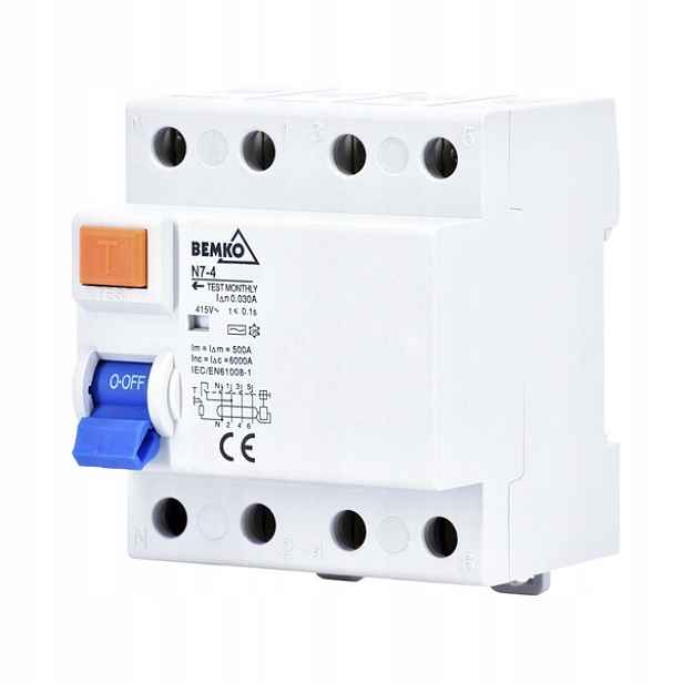 Proudový spínač Ac 4P40A 4P 30mA IP20 240v 40A Bemko
