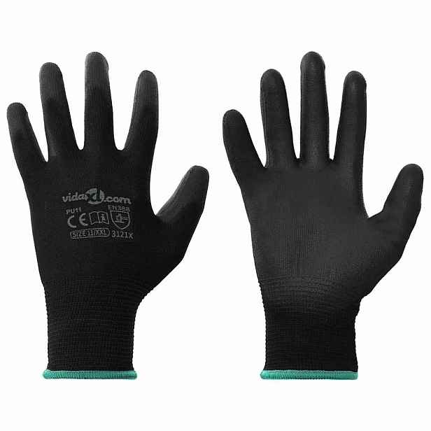 vidaXL Pracovní rukavice 12 ks Černá 11 / XXL Polyester