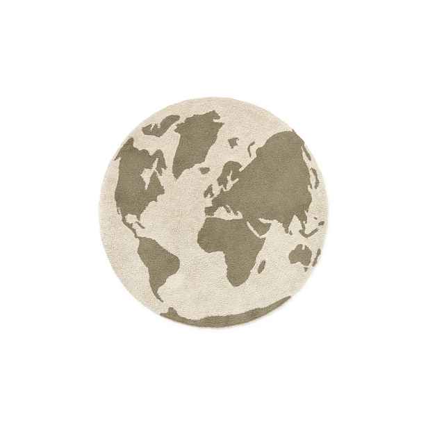 Zelený/krémový pratelný/ručně tkaný bavlněný dětský koberec ø120 cm World Map – Lorena Canals