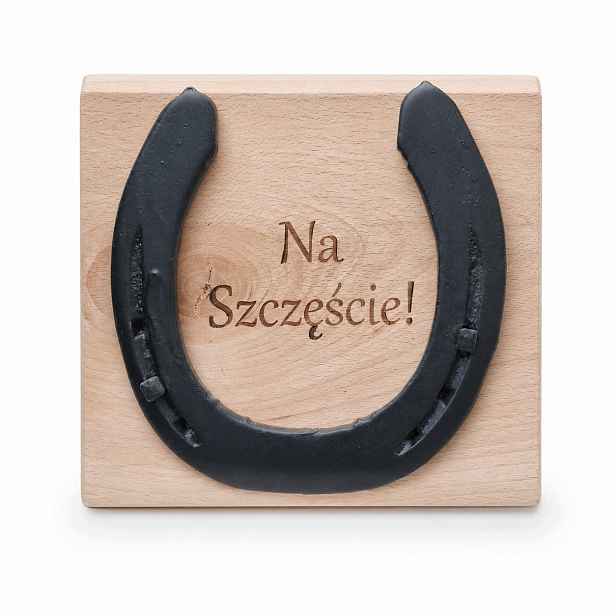 Dřevěná buková deska s pravou podkovou pro štěstí 18 cm